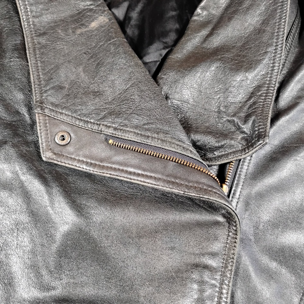 San Francisco Skins Mens Vintage Black Leather Asymmetrical Biker Moto Jacket XL - Picture 4 of 16